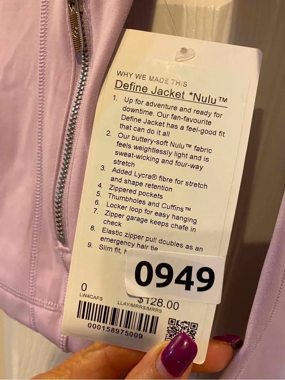 NWT Lululemon define jacket LAVENDAR PLAY/MIRROR  Size: 0